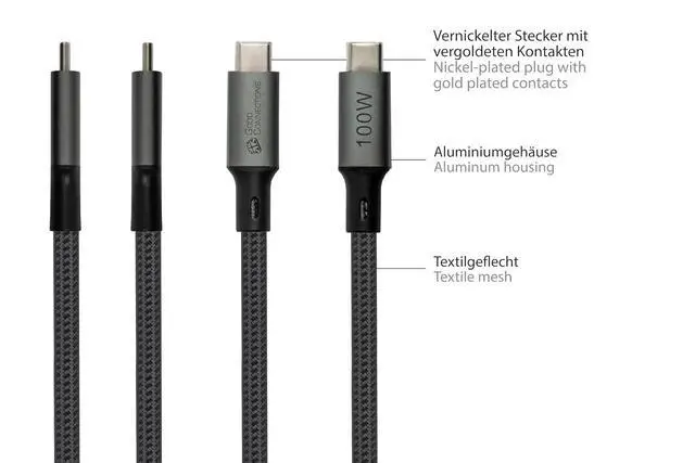 Alt view image 4 of 7 - Good Connections USB 4.0 Gen. 2x2 Cable (20GBit/s, 100W, 8K @ 30Hz), USB-C Male to USB-C Male, Anthracite, 1.8 m