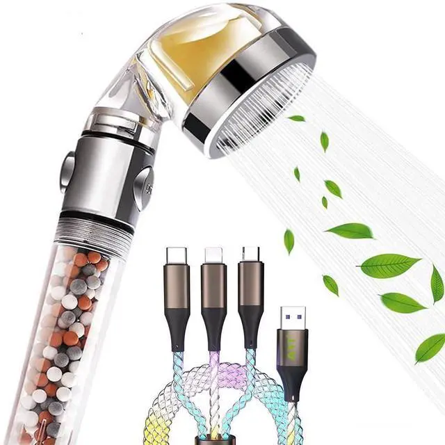 Main image of AYI Vitamin C Filtered High Pressure Handheld Shower RGB 3 in 1 Multi Connectors Charger Cable