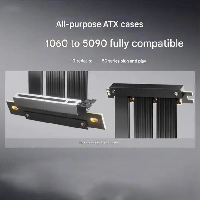 Alt view image 3 of 7 - PCIe 5.0 Risers Cable Double Reverse Layout 90 Degree for Computer Builds