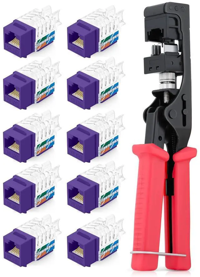 Main image of Everest Media Solutions Bundle 2 Items: 45Term - Speed Termination Tool + 10 Pack of RJ45 CAT6A UTP Keystone Jacks - Purple