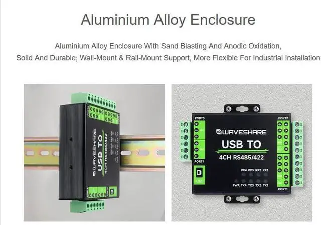 Alt view image 2 of 5 - Waveshare Isolated USB to 4-CH RS485/422 Converter with Original FT4232HL Chip, Supports USB to 4-ch RS485 or USB to 2-Ch RS485 + 2-Ch RS485/422, Supports Android, Windows 11/10 /8.1/8 /7, etc.