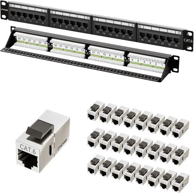 Main image of FGB 1U 24 Port Patch Panel and 25 Pack Cat6 Shielded Keystone Coupler