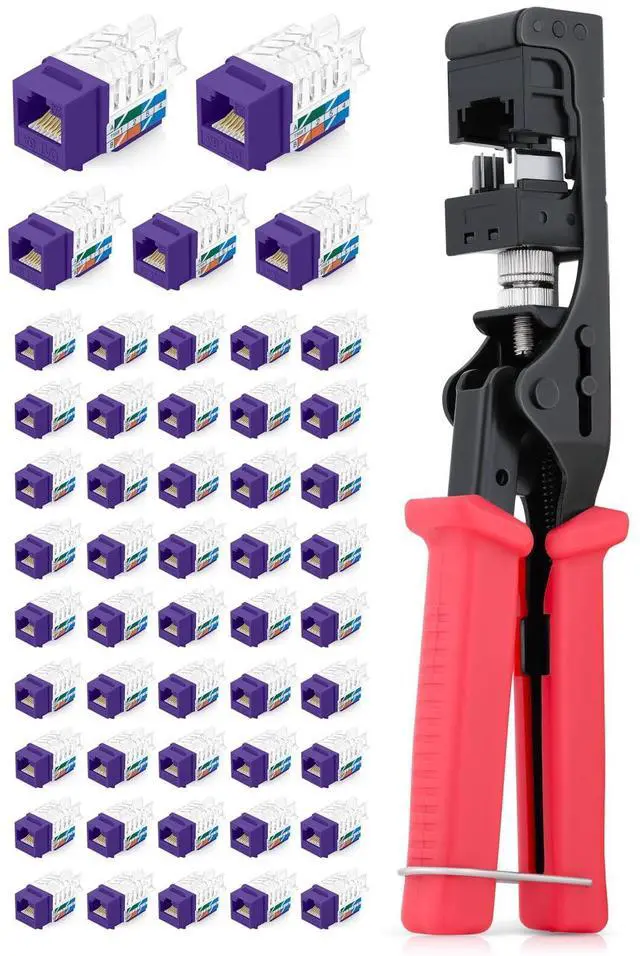 Main image of Everest Media Solutions Bundle 2 Items: 45Term - Speed Termination Tool + 50 Pack of RJ45 CAT6A UTP Keystone Jacks - Purple