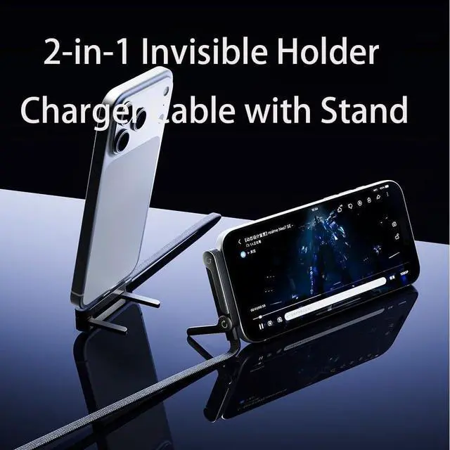 Alt view image 3 of 7 - 2-in-1 Invisible Holder Charger Cable with Stand - 2026 New 240w Fast Charging Cord with Built-in Phone Stand - Multi Charging Cable for Gaming, Office, Car Travel (05)