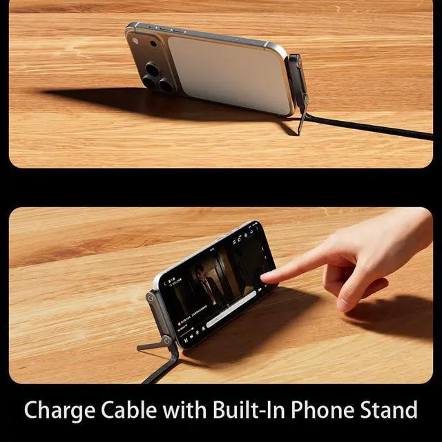 Alt view image 6 of 7 - 2-in-1 Invisible Holder Charger Cable with Stand - 2026 New 240w Fast Charging Cord with Built-in Phone Stand - Multi Charging Cable for Gaming, Office, Car Travel (05)