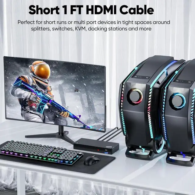 Alt view image 7 of 7 - 1.5FT DisplayPort to HDMI Cable 5-Pack & 1FT HDMI Cable 2-Pack Bundle, for 4K Multi-Monitor, PC, Home Theater, and Gaming Setups