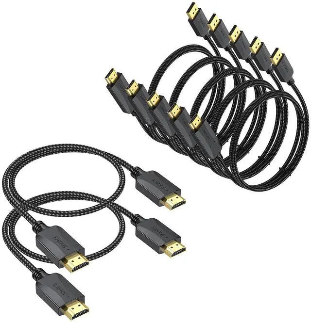 Main image of 1.5FT DisplayPort to HDMI Cable 5-Pack & 1FT HDMI Cable 2-Pack Bundle, for 4K Multi-Monitor, PC, Home Theater, and Gaming Setups