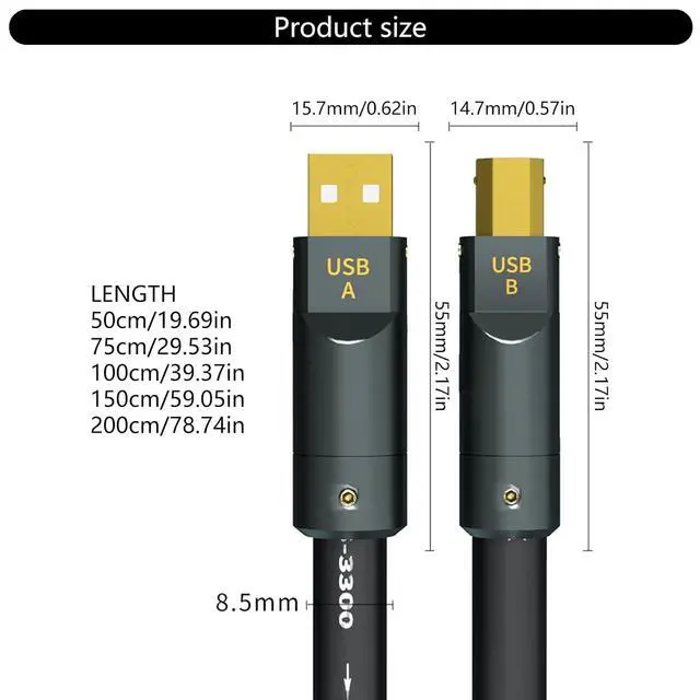 Alt view image 6 of 7 - High End USB A to USB B Cable 6N Single Crystal Coppered Cored Advanced Shielding Technology Clear