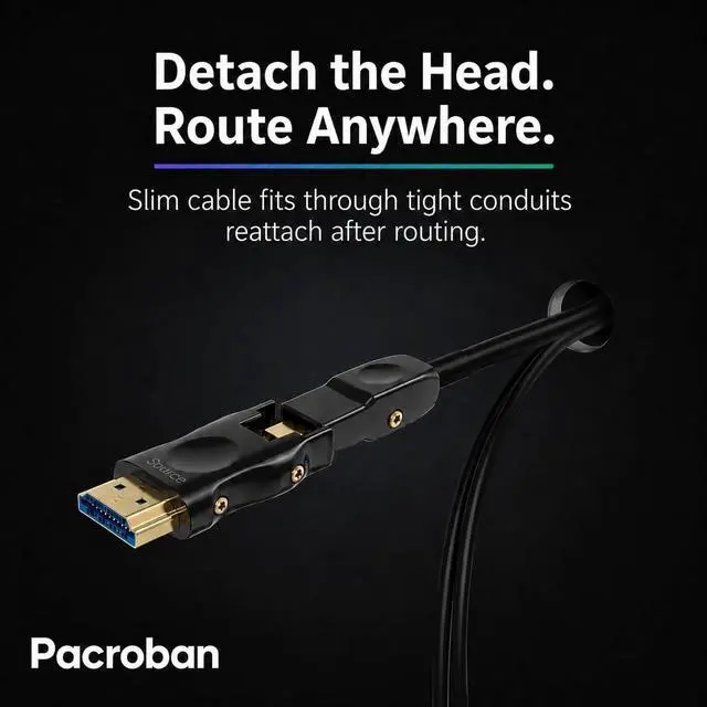 Alt view image 5 of 7 - Pacroban 25ft Fiber Optic HDMI Cable with Detachable Connectors, 4K@60Hz 4:4:4, 18Gbps Active Optical HDMI Cord, Micro HDMI Compatible, Slim in-Wall Cable for TV, Projector, Monitor, Gaming Console