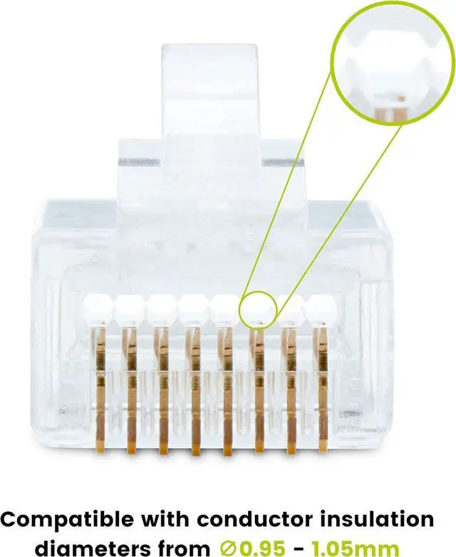 Alt view image 4 of 7 - trueCABLE Cat6/6A RJ45 Pass Through Connectors, Unshielded (UTP) Modular Plug, UL Listed, EZ Crimp End, Gold Plated 3 Prong 8P8C, 100 Pieces