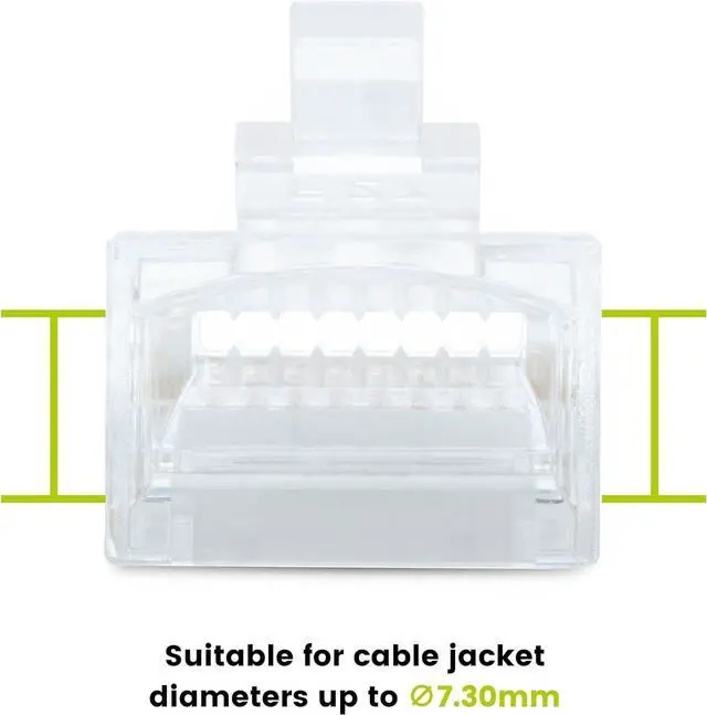 Alt view image 5 of 7 - trueCABLE Cat6/6A RJ45 Pass Through Connectors, Unshielded (UTP) Modular Plug, UL Listed, EZ Crimp End, Gold Plated 3 Prong 8P8C, 100 Pieces
