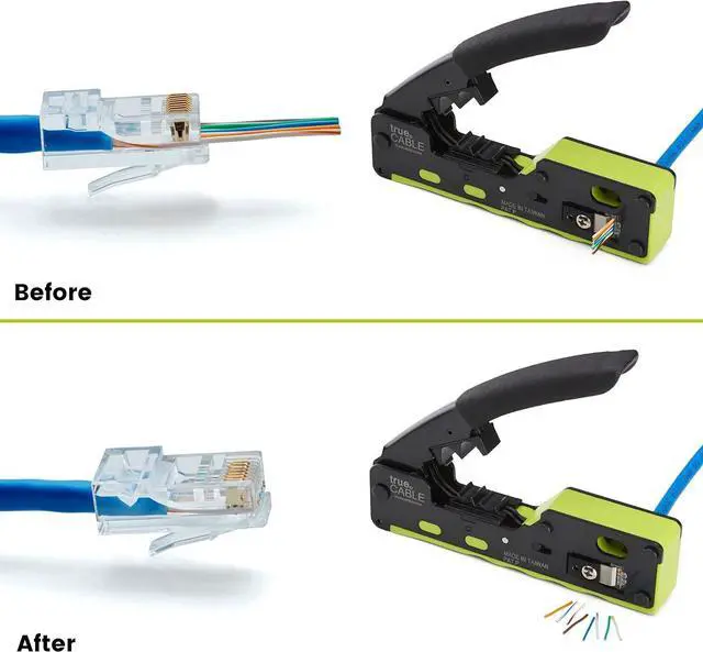Alt view image 6 of 7 - trueCABLE Cat6/6A RJ45 Pass Through Connectors, Unshielded (UTP) Modular Plug, UL Listed, EZ Crimp End, Gold Plated 3 Prong 8P8C, 100 Pieces