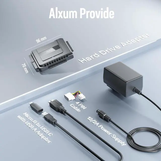 Alt view image 7 of 7 - SATA to USB 3.0 Adapter - External Hard Drive Reader Recovery Converter for Universal 2.5" 3.5" HDD SSD Optical Drive, 2.5/3.5 Inch SATA IDE Hard Drive Adapter Transfer Kit Included Power 12V 2A