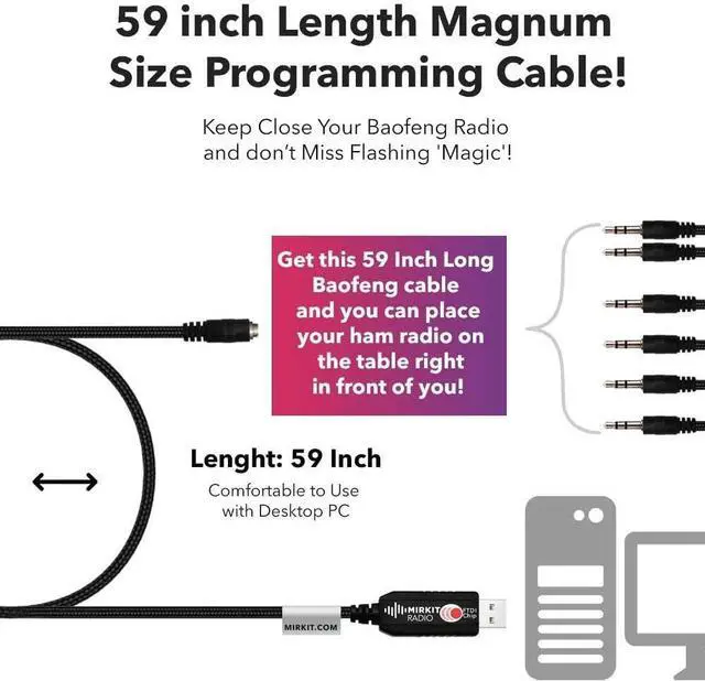 Alt view image 3 of 7 - MIRKIT FTDI USB Programming Cable 6 in 1 Model 5 (59 inches Extended Length) for Flashing Ham Radios Compatible with Baofeng Radio, Motorola, Kenwood, HYT, ICOM, Yaesu, Vertex