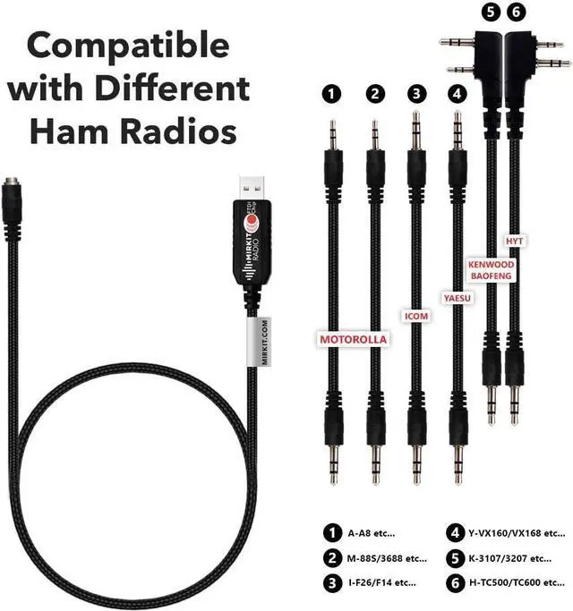 Alt view image 4 of 7 - MIRKIT FTDI USB Programming Cable 6 in 1 Model 5 (59 inches Extended Length) for Flashing Ham Radios Compatible with Baofeng Radio, Motorola, Kenwood, HYT, ICOM, Yaesu, Vertex