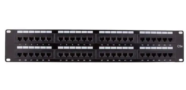 Alt view image 2 of 3 - 48 Port Cat5e UTP Patch Panel, SPCC Material with Black Powder Coating, Brass Housing, Nickel-Plated Construction, Integrated Cable Management