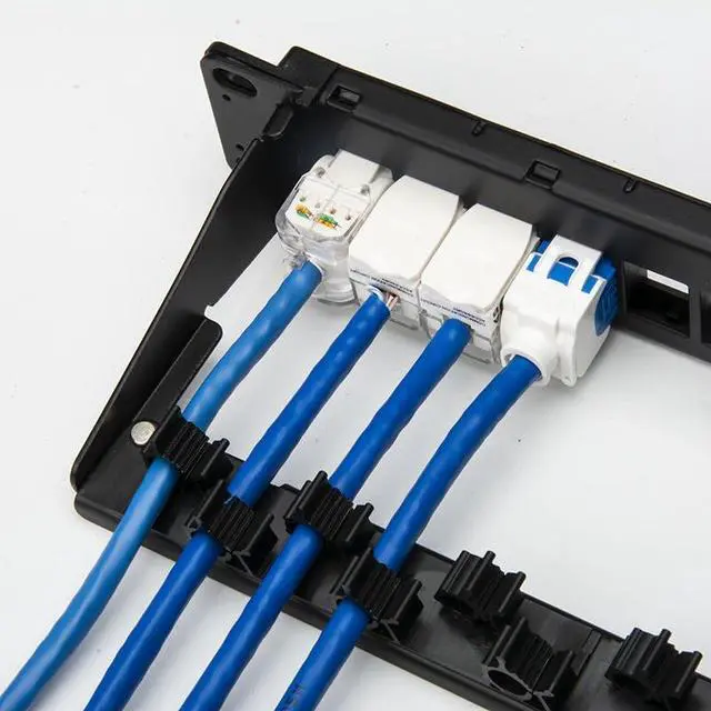 Alt view image 3 of 3 - 48 Port Cat5e UTP Patch Panel, SPCC Material with Black Powder Coating, Brass Housing, Nickel-Plated Construction, Integrated Cable Management