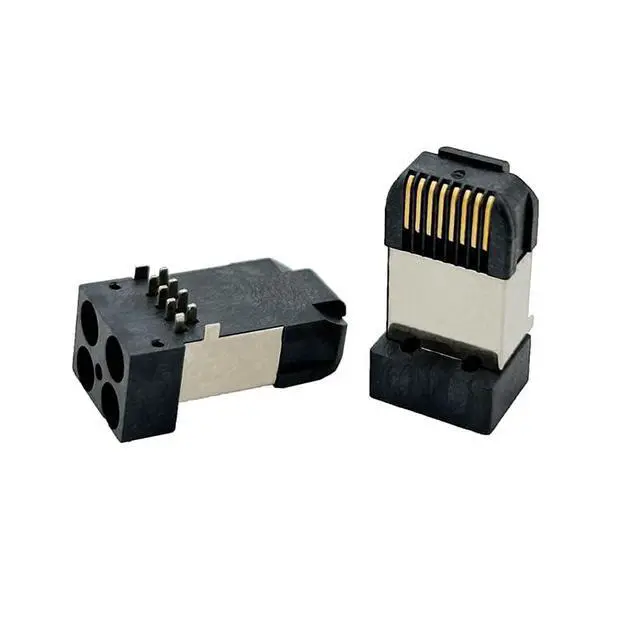 Alt view image 2 of 7 - RJ45 Network Connector Modular Plug, cat.5e 8-Pin Ethernet Plug with Gold-Plated Contacts, Black Housing for PCB 10PCS per Bag