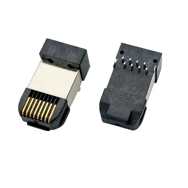 Alt view image 3 of 7 - RJ45 Network Connector Modular Plug, cat.5e 8-Pin Ethernet Plug with Gold-Plated Contacts, Black Housing for PCB 10PCS per Bag