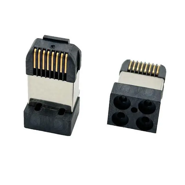 Alt view image 4 of 7 - RJ45 Network Connector Modular Plug, cat.5e 8-Pin Ethernet Plug with Gold-Plated Contacts, Black Housing for PCB 10PCS per Bag