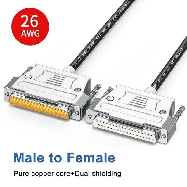Alt view image 2 of 7 - DB37 Extension Cable Programmer Data Line Connector Male to Male to Female Industrial 37Pin Pure Copper Dual Shield Cord(Metal-MF,2 Meters)