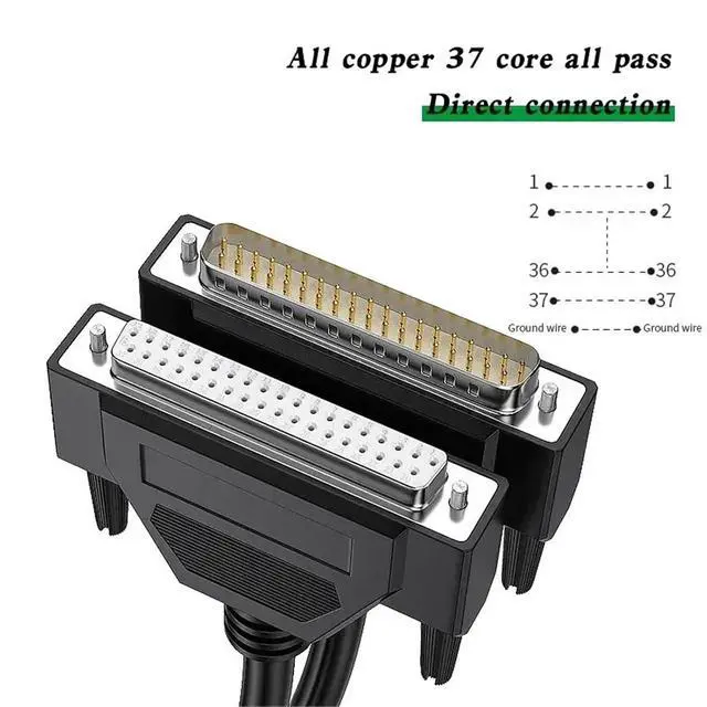 Alt view image 3 of 7 - DB37 Extension Cable Programmer Data Line Connector Male to Male to Female Industrial 37Pin Pure Copper Dual Shield Cord(Metal-MF,2 Meters)