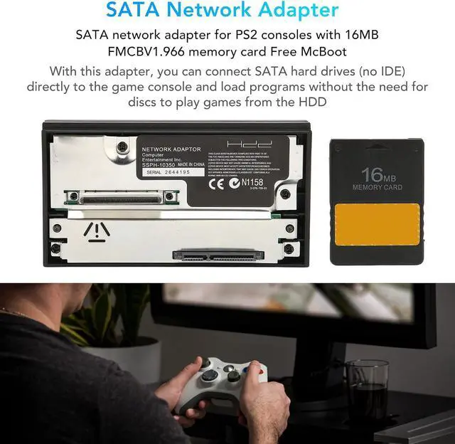 Alt view image 6 of 7 - SATA Interface Network Adapter HDD Hard Disk PS2 with 16MB FMCB V1.966 Memory Card McBoot, HDD Connector Plug Socket, NO IDE 2.5 3.5inch