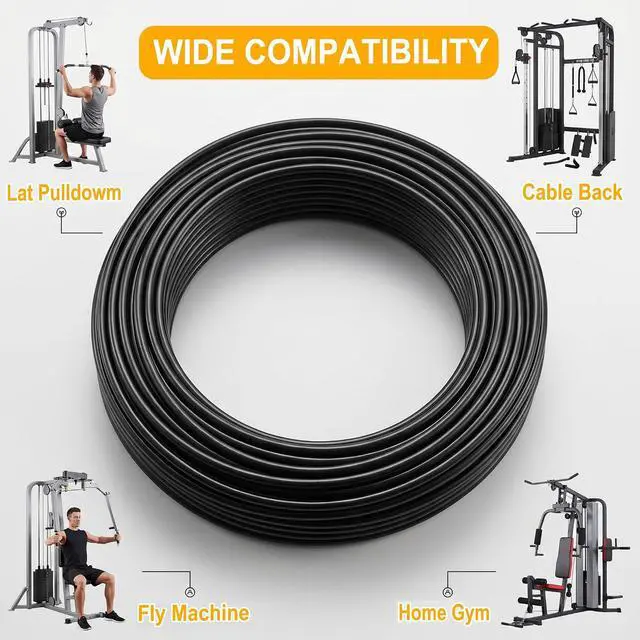 Alt view image 5 of 7 - Upgraded 32.8Ft/98.4Ft Fitness Pulley Cable, 30% Thickened & Smoother PU Coating, Universal Steel Cable Replacement for LAT Pulley Machine, Home Gym Accessories (1/4"/ 6mm Thick)