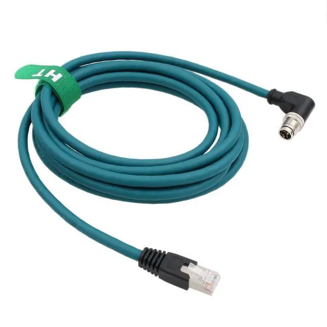 Alt view image 2 of 7 - M12 GigE Ethernet Network Cable CAT7e for Cognex Baumer Sensor Barcode Reader Camera Network PC Switch, Right Angle 90-Degree 8 Pin X-Coded to RJ45 50M