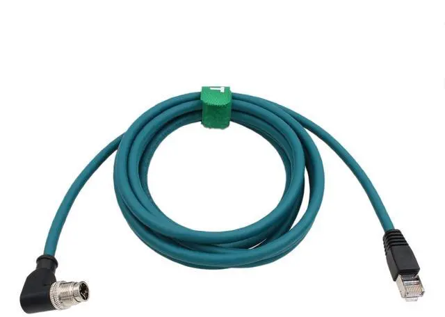 Main image of M12 GigE Ethernet Network Cable CAT7e for Cognex Baumer Sensor Barcode Reader Camera Network PC Switch, Right Angle 90-Degree 8 Pin X-Coded to RJ45 50M