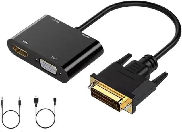 Alt view image 2 of 3 - DVI to HDMI-Compatible V/GA Splitter Cord 1080P 2-in-1 Active HD Video Converter for PC Computer M>oni>tor