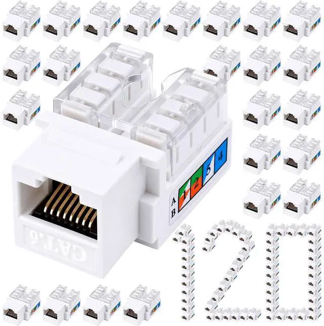 Main image of Tellegloww 120 Pack Cat6 Rj45 Keystone Jacks Bulk 90 Degree Punch Down Keystone Jack Ethernet Modular Connectors for Patch Panel and Wall Plate, White