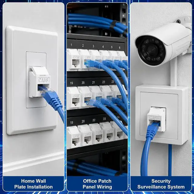 Alt view image 6 of 6 - Tellegloww 120 Pack Cat6 Rj45 Keystone Jacks Bulk 90 Degree Punch Down Keystone Jack Ethernet Modular Connectors for Patch Panel and Wall Plate, White