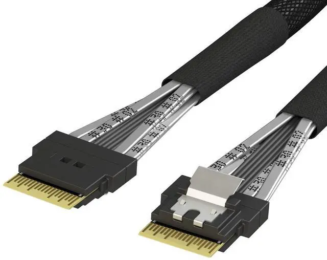 Main image of LINKUP Slim SAS SFF-8654 4i Straight to SFF-8654 4i Straight 12Gbps High Speed SAS3.0/PCIE3.0 Cable for 85ohm PCIe Application (NVMe SSD Slimline) 32AWG Sleeved Jacket -100cm