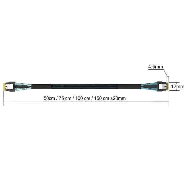 Alt view image 3 of 3 - LINKUP Slim SAS SFF-8654 4i Straight to SFF-8654 4i Straight 12Gbps High Speed SAS3.0/PCIE3.0 Cable for 85ohm PCIe Application (NVMe SSD Slimline) 32AWG Sleeved Jacket -100cm