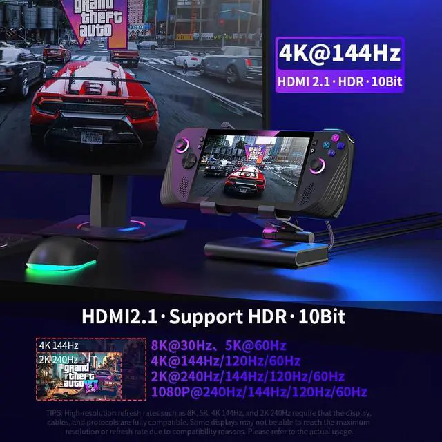 Alt view image 4 of 7 - Docking Station Stand for ROG Ally X for Steam Deck, for MSI Claw, for Legion Go with Dual Fans, 4K 144Hz HDMI 2.1 100W PD USB 3.2 Gigabit Ethernet Adjustable Stand (with Lights)