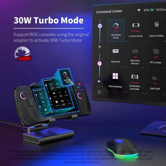 Alt view image 6 of 7 - Docking Station Stand for ROG Ally X for Steam Deck, for MSI Claw, for Legion Go with Dual Fans, 4K 144Hz HDMI 2.1 100W PD USB 3.2 Gigabit Ethernet Adjustable Stand (with Lights)
