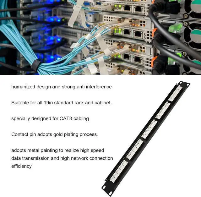 Alt view image 3 of 7 - Gavigain 25 Port Blank Keystone 1U Patch Panel, RJ11 Through Coupler 19" Metal Rackmount Housing with Back Bar for Cat5, Cat5e, Cat6 Cabling