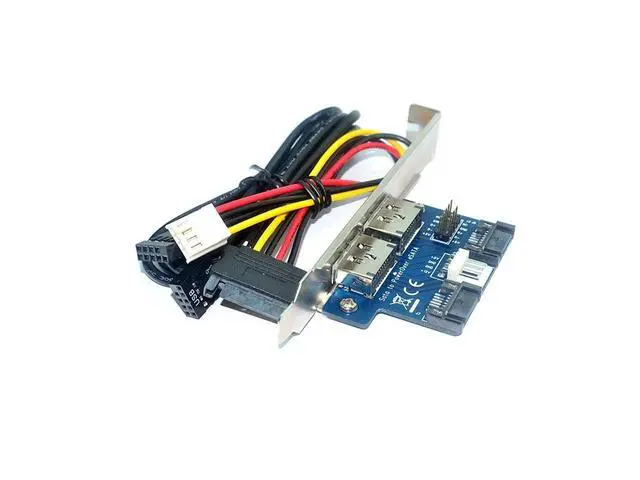 Alt view image 2 of 6 - Desktop 2 Ports SATA to Power eSATA eSATAp 9Pin to USB 2.0 Converter Power by SATA 15pin w/Full Profile Bracket Expansion Card