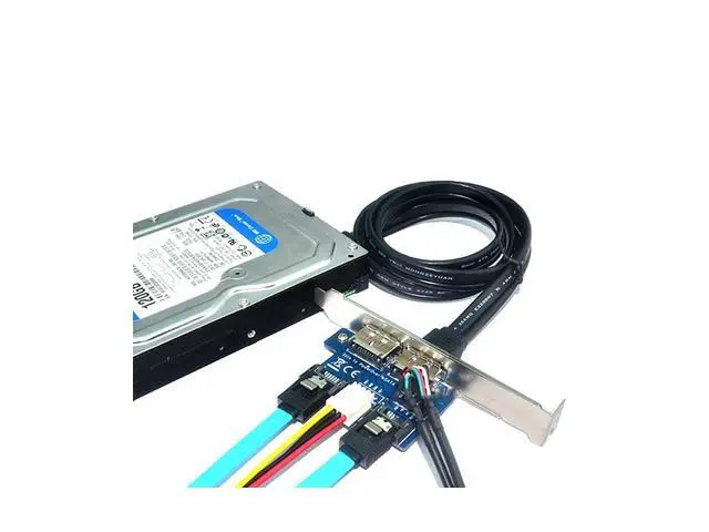 Alt view image 6 of 6 - Desktop 2 Ports SATA to Power eSATA eSATAp 9Pin to USB 2.0 Converter Power by SATA 15pin w/Full Profile Bracket Expansion Card