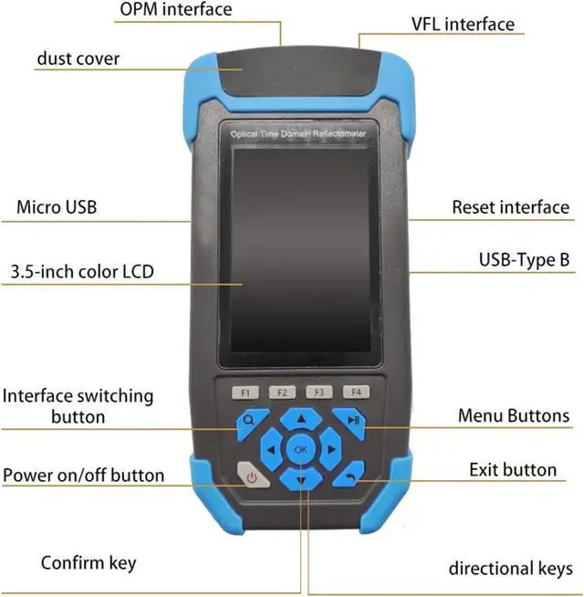Alt view image 4 of 6 - OTDR Fiber Optic Tester, Fiber Optic Tester Reflectometer 1310 1550nm 64km 9in1 Mini Optic Tester Touch Screen With OPM OLS VFL RJ45 Connector