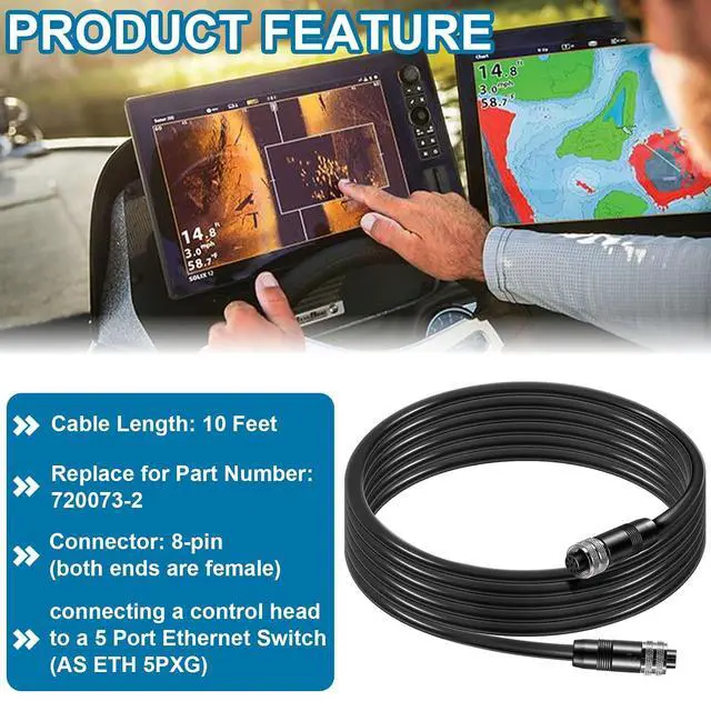 Alt view image 4 of 7 - 720073-2 AS EC 10E Boat Ethernet Cable 10 Feet Replace for Humminbird, Fit for SOLIX, Helix G2N, Helix G1, Onix, ION, 1100, 900, 800, 700 Series