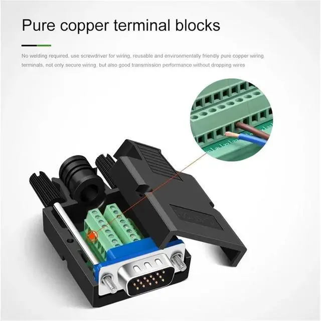 Alt view image 4 of 6 - 1PC VGA 3+9 Solderless Connector 15Pin 3+6 Breakout Terminal Joint Weld-Free DB15 3-Row Male Female Computer Monitor Projector(3 9 Female Screw)