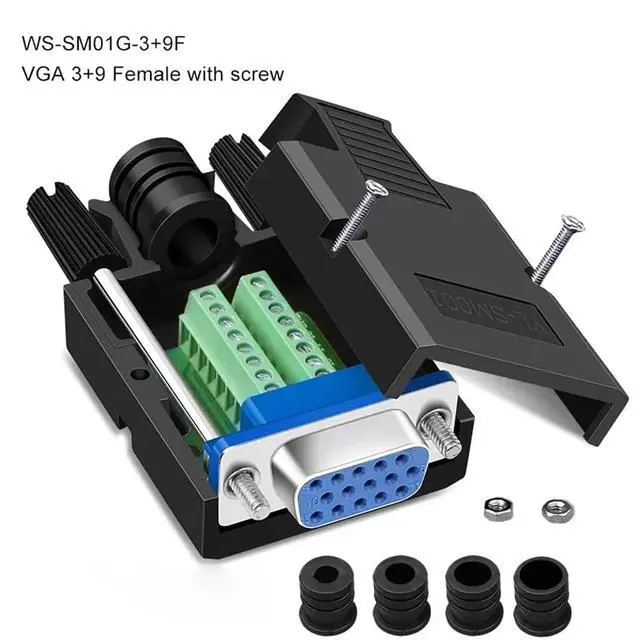 Alt view image 2 of 6 - 1PC VGA 3+9 Solderless Connector 15Pin 3+6 Breakout Terminal Joint Weld-Free DB15 3-Row Male Female Computer Monitor Projector(3 9 Female Screw)