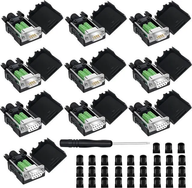 Main image of DB9 Breakout Connector,DB9 Solderless RS232 D-SUB Male and Female Serial Adapters 9-Pin Port White Adapter to Terminal Connector Signal Module with case Set of 10