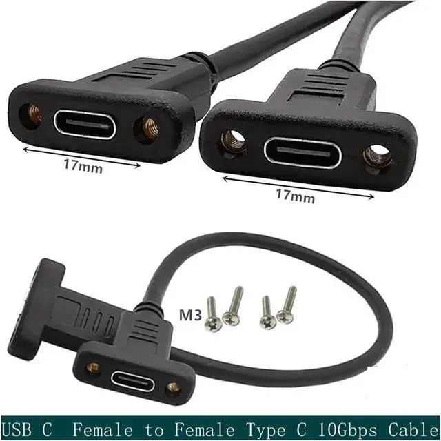 Alt view image 2 of 3 - Wen ST USB C Cable Female to Female Type C Adapter 10Gbps USB 3.1 Adaptor with Panel Mount Screw USB T/ype-C/i Connector Converter 30cm 1m(1m,Uc-221)