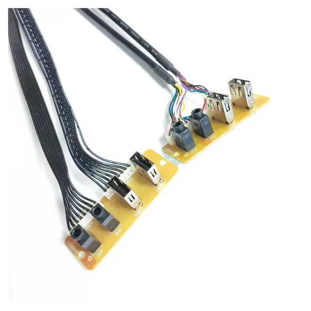 Alt view image 2 of 5 - 9Pin 2-Port USB 2.0 9P 3.5mm HD Audio Standing Socket Interface Motherboard Extension Cable Chassis Front Panel 65/66mm(B 66mmX24mm)