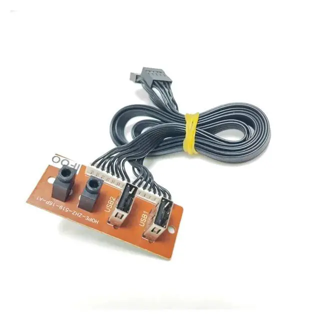 Alt view image 4 of 5 - 9Pin 2-Port USB 2.0 9P 3.5mm HD Audio Standing Socket Interface Motherboard Extension Cable Chassis Front Panel 65/66mm(B 66mmX24mm)