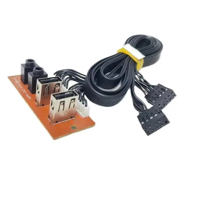 Alt view image 5 of 5 - 9Pin 2-Port USB 2.0 9P 3.5mm HD Audio Standing Socket Interface Motherboard Extension Cable Chassis Front Panel 65/66mm(B 66mmX24mm)