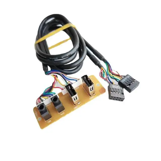Alt view image 3 of 5 - 9Pin 2-Port USB 2.0 9P 3.5mm HD Audio Standing Socket Interface Motherboard Extension Cable Chassis Front Panel 65/66mm(B 66mmX24mm)